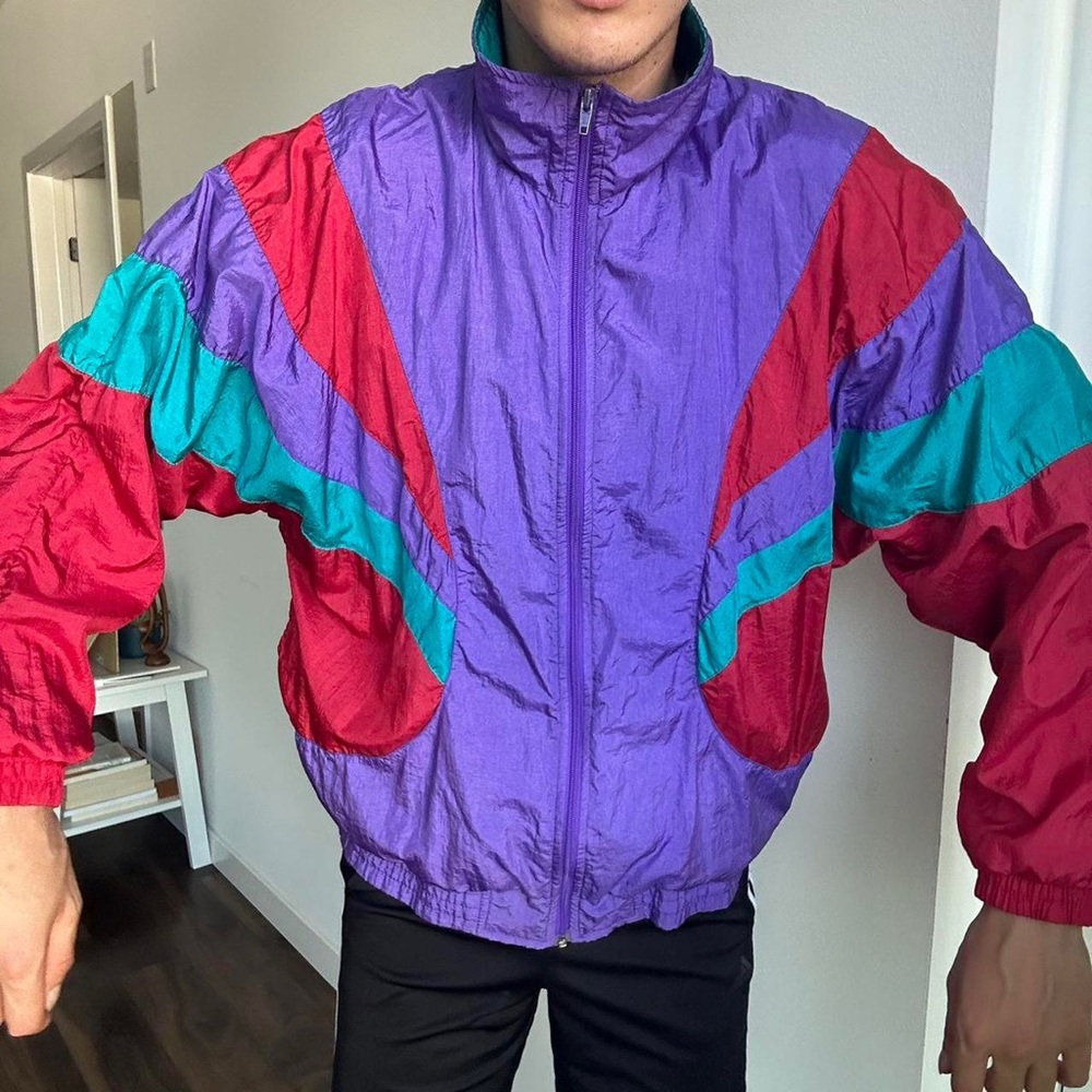 Vintage Purple teal red wind breaker size M